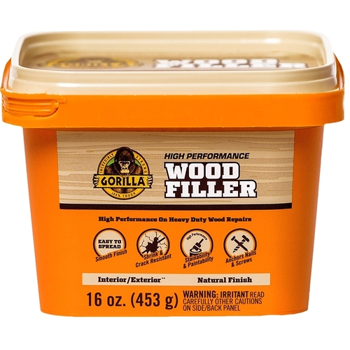 Gorilla 107103 Wood Filler, Liquid Paste, Odorless to Mild, Tan, 16 oz Tub