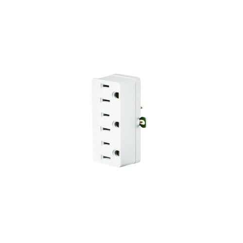 Triple Tap Outlet Adapter, 2 -Pole, 15 A, 125 V, 3 -Outlet, NEMA: NEMA 5-15R, White