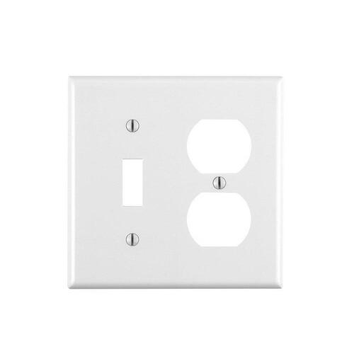 88005 Combination Wallplate, 4-1/2 in L, 4-9/16 in W, 2 -Gang, Thermoset Plastic, White, Smooth