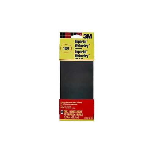 Sandpaper, 9 in L, 3.66 in W, Ultra Fine, 1000 Grit, Silicon Carbide Abrasive, Paper Backing - pack of 10