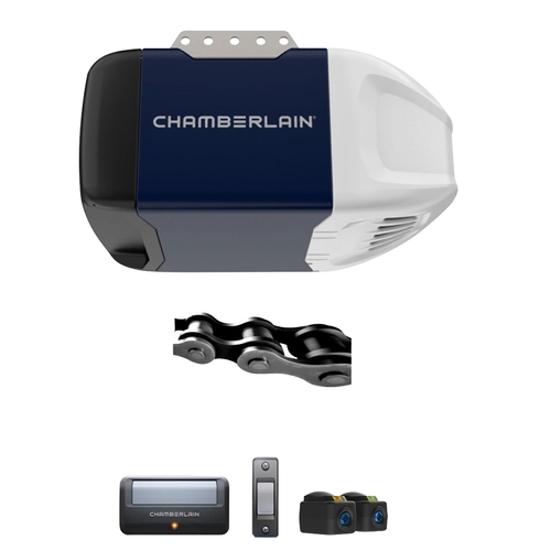 Chamberlain C2102 Garage Door Opener, Chain Drive, OS: myQ and Security+ 2.0, Black/Navy/White