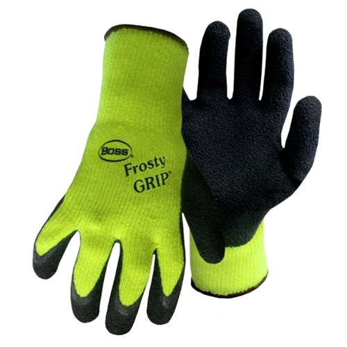 Insulated Work Gloves, XL, 12 in L, Knit Wrist Cuff, Acrylic/Latex, Black/Hi-Viz Green