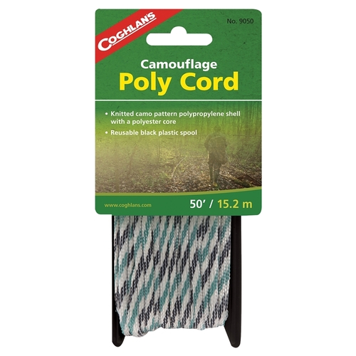 Poly Cord, 1/4 in Dia, 50 ft L, 100 lb Working Load, Polypropylene, Camo