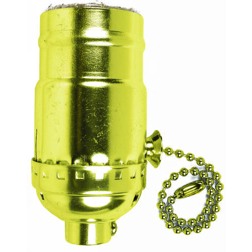 Pull Chain Lamp Socket, 250 V, 250 W, Brass Housing Material, Yellow