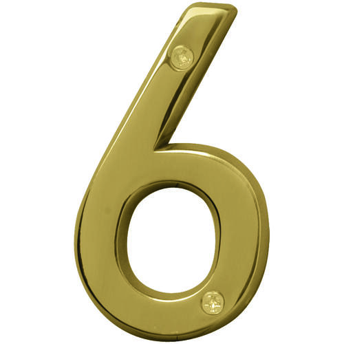 Prestige Series House Number, Character: 6, 4 in H Character, Brass Character, Brass - pack of 3