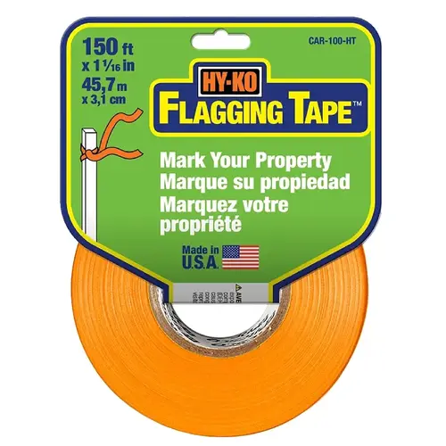 Flagging Tape, 150 ft L, 1-1/16 in W, Orange, Plastic