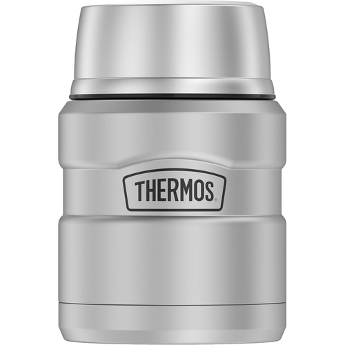 Thermos SK3000MSTRI4 STAINLESS KING Vacuum Insulated Food Jar with Foldable Spoon, 16 oz Capacity, Stainless Steel