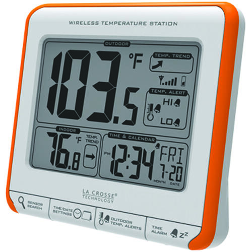 La Crosse 308-179OR Wireless Thermometer, 4.27 in L x 1.47 in W x 3.88 in H Display, 32 to 122 deg F