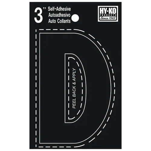 30400 Series Die-Cut Letter, Character: D, 3 in H Character, Black Character, Vinyl