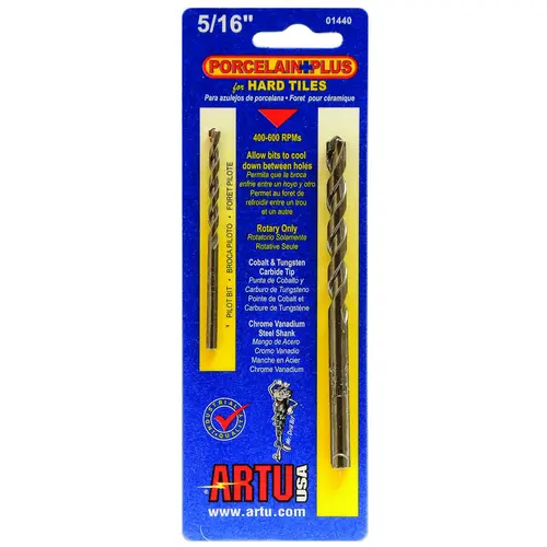 ARTU 01440 Drill Bit, 5/16 in Dia, 4-1/2 in OAL, Flat Flute, 2-Flute, 5/16 in Dia Shank, Straight Shank Pair Chrome