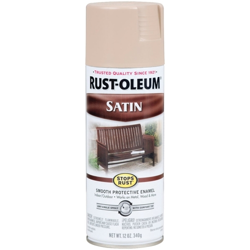 STOPS RUST Enamel Paint, Low Satin, French Beige, 12 oz, Aerosol Can