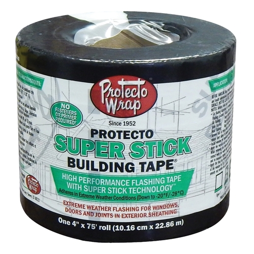 Protecto Wrap 844004SW Super Stick Building Tape, 75 ft L, 4 in W, Silver