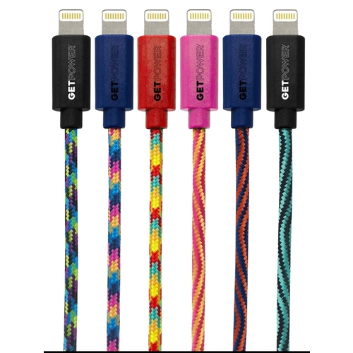 GetPower GP-XL-BRD-L-XCP24 USB Cable, Nylon Sheath, Assorted Sheath, 10 ft L - pack of 24