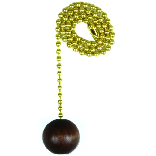 Pull Chain, 12 in L Chain, Brass, Walnut