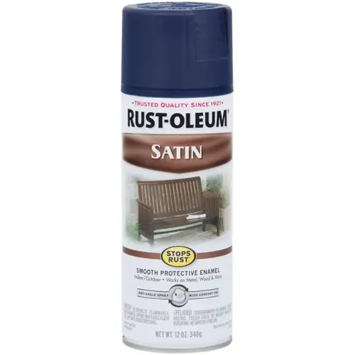 STOPS RUST Enamel Paint, Low Satin, Classic Navy, 12 oz, Aerosol Can