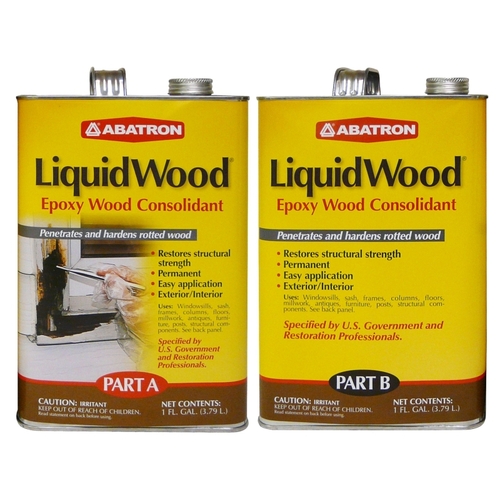LiquidWood Wood Filler, Liquid, Faint, Slightly Aromatic Part A, Irritating Ammonia Part B, Clear, 2 gal