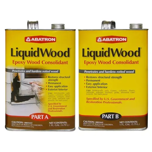 LiquidWood Wood Filler, Liquid, Faint, Slightly Aromatic Part A, Irritating Ammonia Part B, Clear, 2 gal