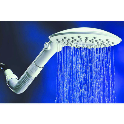 Shower Head, Round, 1.8 gpm, 1/2 in Connection, 2-Spray Function, Plastic, Gloss, 7-1/2 in Dia