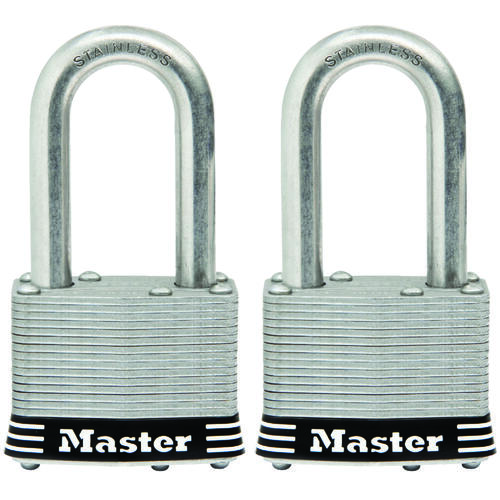 Padlock Set, Keyed Alike Key, 5/16 in Dia Shackle, 1-1/2 in H Shackle, Stainless Steel Shackle Pair Laminated