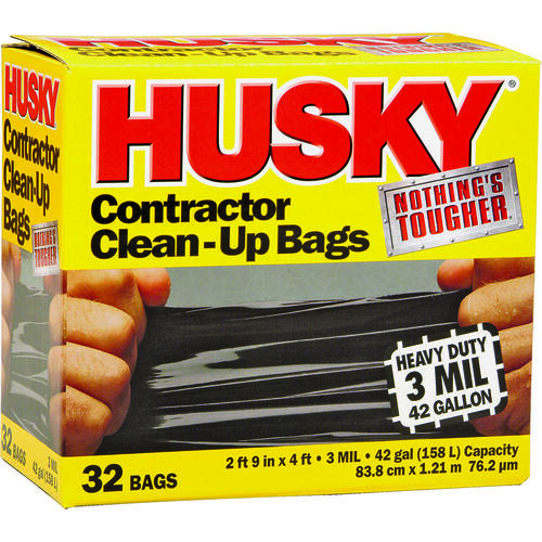 Husky HK42WC032B Contractor Clean-Up Bag, 42 gal Capacity, Polyethylene, Black - pack of 32
