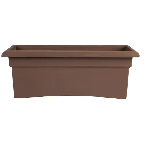 57326-CH Deck Box Planter, 26-1/2 in W, Rectangular, Veranda Design, Plastic, Chocolate