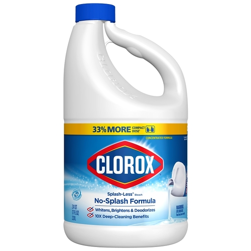 CLOROX 32347 Splash-Less Concentrated Bleach, 77 oz, Liquid, Regular