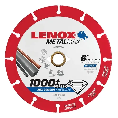 MetalMax Cut-Off Wheel, 6 in Dia, 3/64 in Thick, 7/8 in Arbor, 40, 50 Grit, Diamond Abrasive