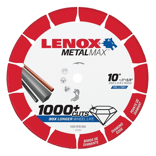 MetalMax Cut-Off Wheel, 10 in Dia, 0.1 in Thick, 5/8 in Arbor, 25, 30 Grit, Diamond Abrasive