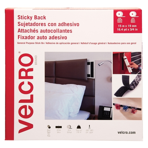 VELCRO Brand VEL-30631-GLO Sticky Back Tape, 16.4 yd L, 3/4 in W, Black