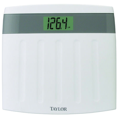 TAYLOR 73564012 Bathroom Scale, 350 lb Capacity, LCD Display, White, 12.56 in OAW, 12.13 in OAD, 2-1/4 in OAH
