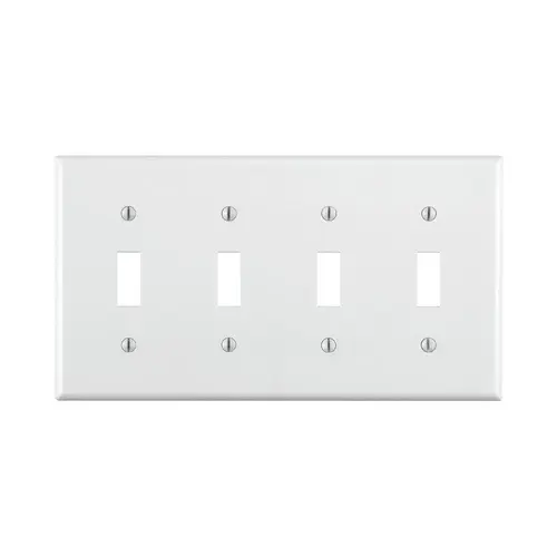 Wallplate, 4-1/2 in L, 2-3/4 in W, 4 -Gang, Thermoset, White, Smooth