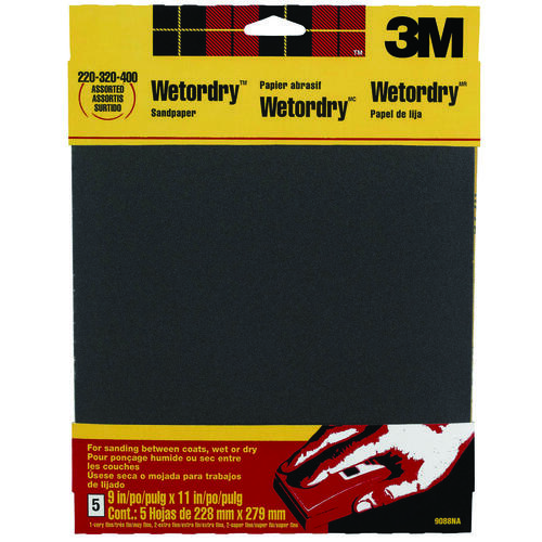 Sandpaper, 11 in L, 9 in W, Extra Fine/Super Fine/Very Fine, Silicone Carbide Abrasive Black - pack of 5