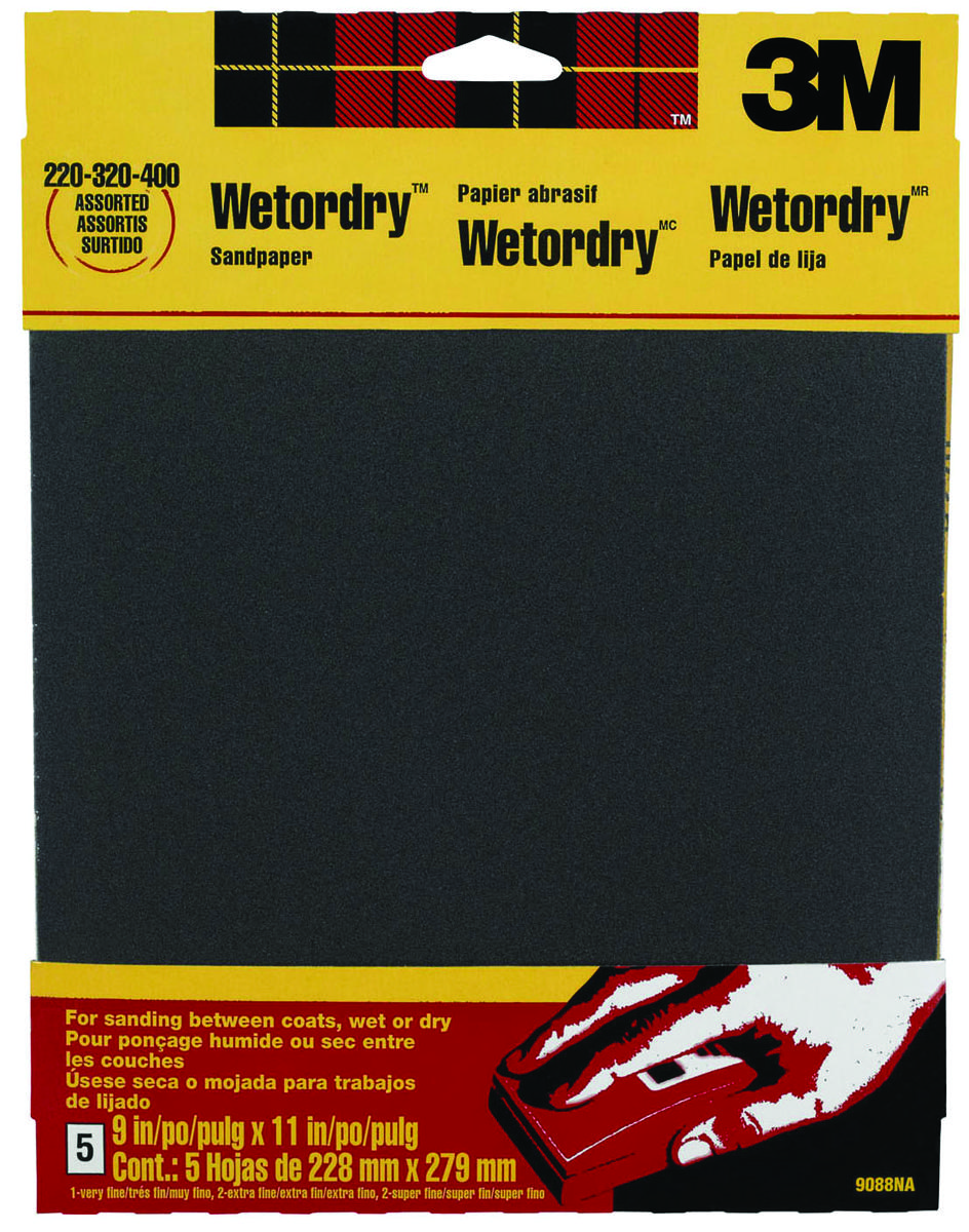 3M 9088 Sandpaper, 11 in L, 9 in W, Extra Fine/Super Fine/Very Fine, Silicone Carbide Abrasive Black - pack of 5