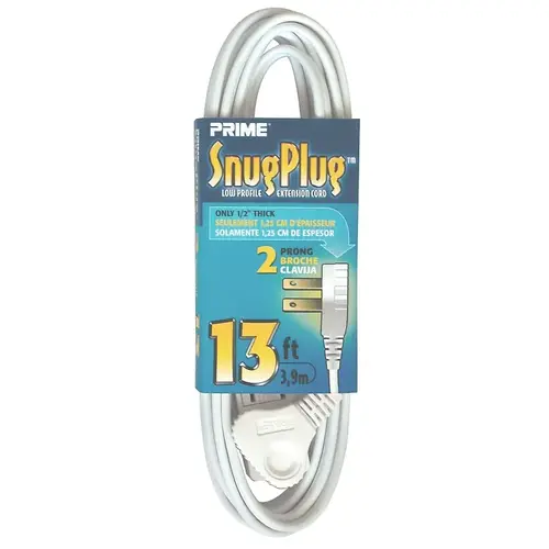 Prime EC920613 SnugPlug Extension Cord, 16/2 AWG Cable, 13 ft L, 13 A, 125 V, White