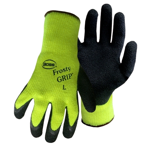 Insulated Gloves, L, Knit Wrist Cuff, Acrylic/Latex Palm, High-Visibility Green