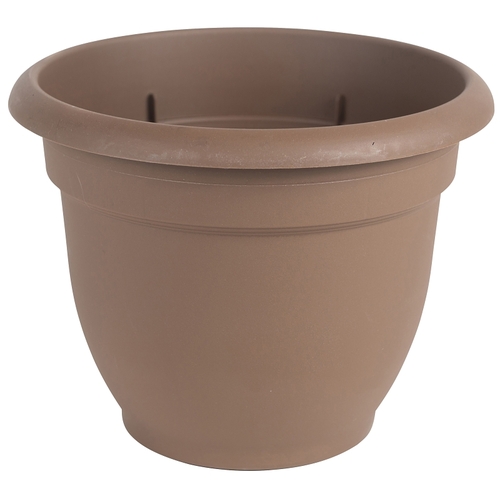 Self-Watering Planter, 6 in Dia, 6-1/2 in W, Round, Plastic, Chocolate