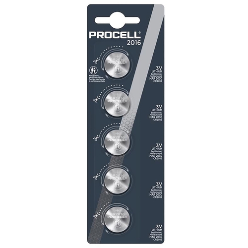 Procell PC2016 Coin Cell Battery, 3 V Battery, 110 mAh, Lithium Manganese Dioxide - pack of 5