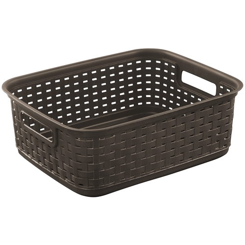 Short Weave Basket, 1.3 cu-ft Capacity, Plastic, Espresso, Rectangle