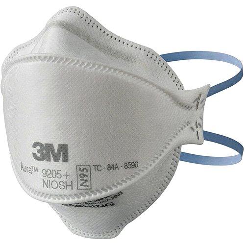 3M 9205P-10-DC Aura Series 3-Panel Particulate Respirator, One-Size Mask, N95 Filter Class, 95 % Filter Efficiency - pack of 10