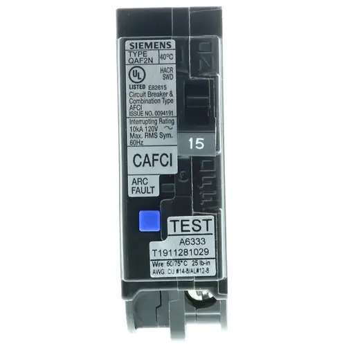 Circuit Breaker, AFCI, Combination, Low Voltage, 15 A, 1 -Pole, 120 V, Plug Mounting