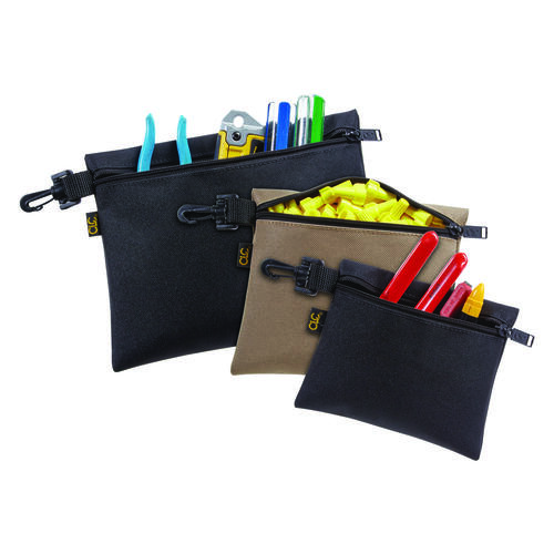 CLC 1100 Tool Works Series Zipper Bag, 1-Pocket, Polyester, Black/Khaki