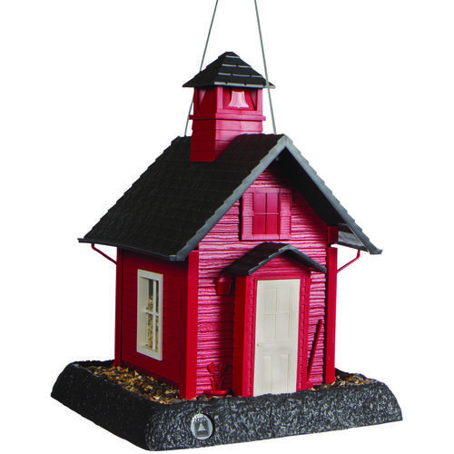 North States 9084 Hopper Bird Feeder, School House, 5 lb, Plastic, Gray/Red, 13-1/4 in H, Hanging/Pole Mounting