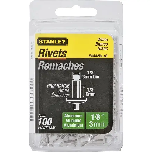 Stanley PAA42W-1B Pop Rivet, Reusable, 1-1/2 in L, Aluminum White - pack of 100
