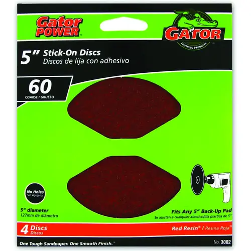 Sanding Discs, Aluminum Oxide, 60-Grit, 5 In., 4-Pk.