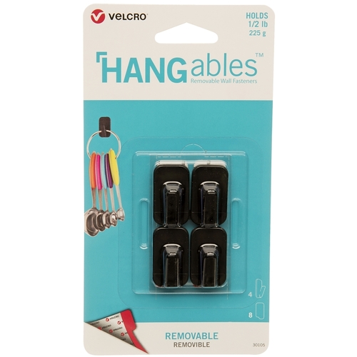 VELCRO Brand VEL-30105-USA HANGables Removable Wall Hook, 0.5 lb, 4-Hook, Black - pack of 4