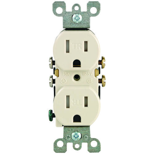 Duplex Receptacle, 2 -Pole, 15 A, 125 V, Push-In, Side Wiring, NEMA: 5-15R, Light Almond