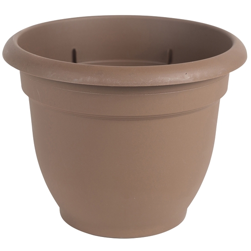 Self-Watering Planter, 10 in Dia, 11 in W, Round, Plastic, Chocolate