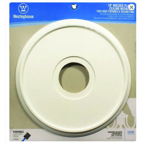 Westinghouse 7703500 Ceiling Medallion, 15-3/4 in Dia, Plastic, Textured White, For: Ceiling Fans