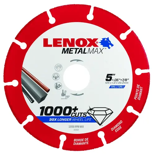 MetalMax Cut-Off Wheel, 5 in Dia, 3/64 in Thick, 7/8 in Arbor, 40, 50 Grit, Diamond Abrasive