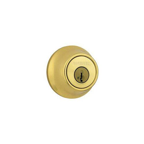 Weiser GDC94713BR Single Cylinder Deadbolt from the Elements Series with the Weiser Lock 5 Pin Cylinder Lifetime Bright Brass